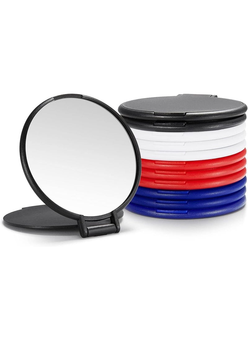 Compact Mirror Bulk, Round Makeup Mirror for Purse, Set of 12 (4-Color), Red,blue,black,white