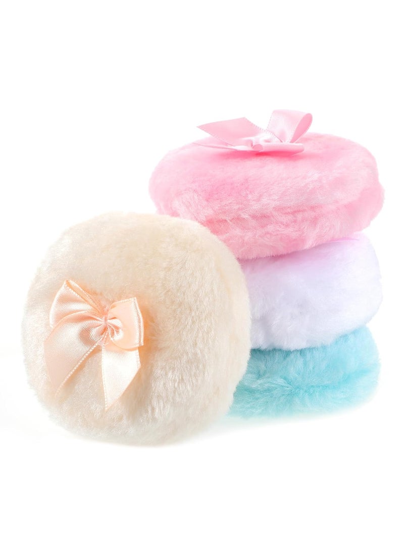 Sibba 4Pcs Large Fluffy Powder Puff, 3.5 Inch Ultra Soft Washable Reusable Velour Face Body Powder Puff Loose Powder Puffs Wet Dry Makeup Tool