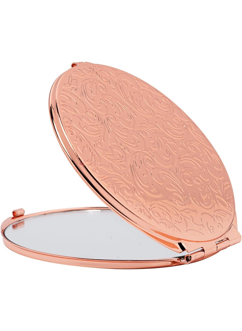 Vintage Metal Double-Sided 1x2 Handheld Travel Mirror That fits in Your Pocket Purse (Rose Gold)