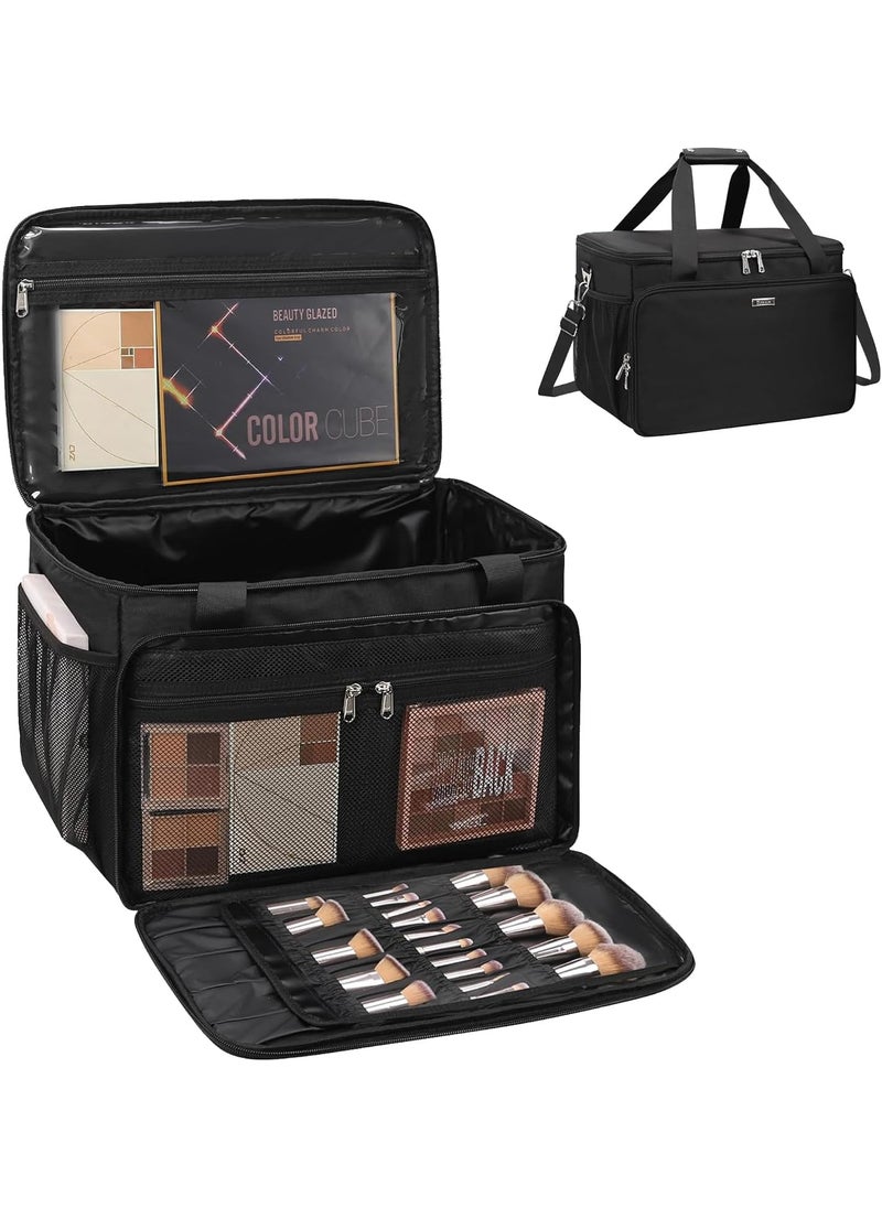 Large Makeup Bag Makeup Artist Bag Professional Makeup Bag Travel Makeup Train Case Hairstylist Cosmetic Bag with Detachable Dividers and Shoulder Straps