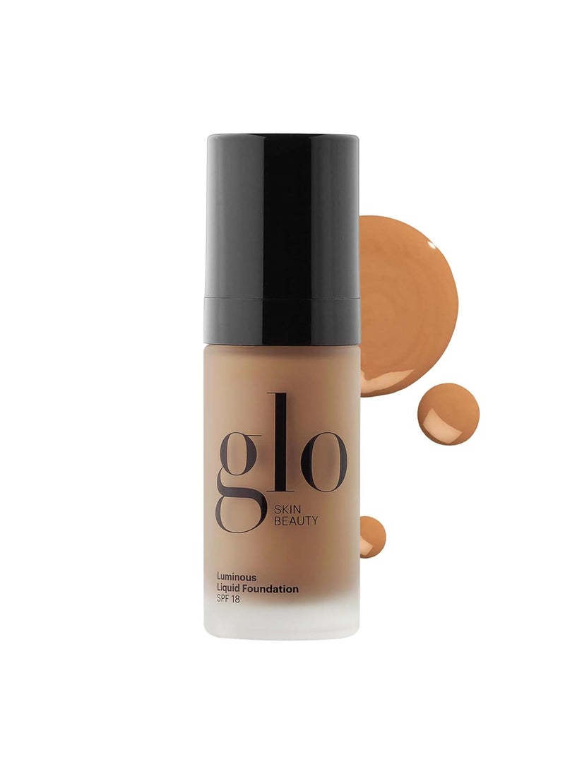 Glo Skin Beauty Luminous Liquid Mineral Foundation Makeup with SPF 18 (Caramel) - Improves Uneven Skin Tone, Smooths & Corrects Imperfections, Sheer to Medium Coverage, Dewy Finish