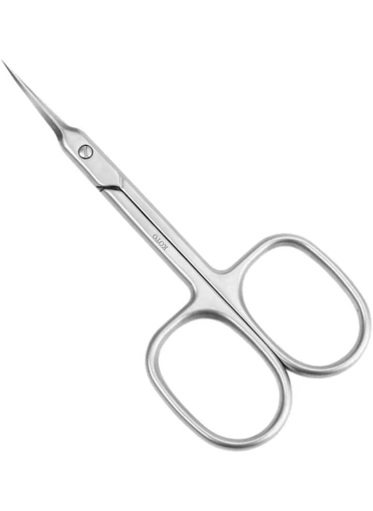Xios Cuticle Scissors Fine Curved Blade Effetient Slim Manicure Scissors for Cuticles Professional Small Scissors with Precise Pointed Tip for Eyebrow Eyelash and Dry Skin (Modern), Silver