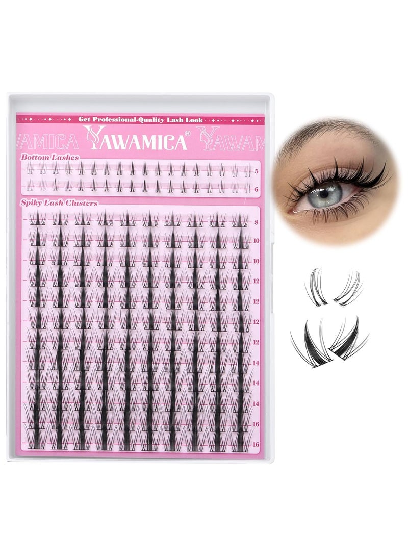 Yawamica Manga Lash Clusters DIY Eyelash Extensions Fairy Eyelash Clusters C Curl Spiky Anime Lashes Wispy Individual Lashes 8-16mm with 5-6mm Bottom Lashes Clusters for Manga Lash look