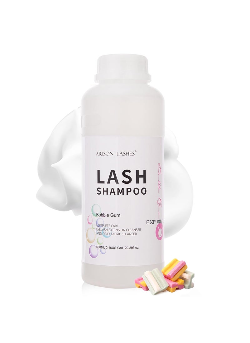 Arison Eyelash Eyelash Extension Shampoo 600ml / Eyelid Foaming Cleanser/Wash for Extensions and Natural Lashes/Paraben & Sulfate Free Safe Makeup & / Professional & Self Use (Bubble Gum)