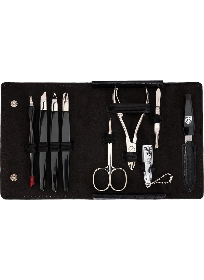 3 Swords Germany - brand quality 9 piece manicure pedicure grooming kit set for professional finger & toe nail care scissors clipper fashion leather case in gift box, Made in Solingen Germany (03584)