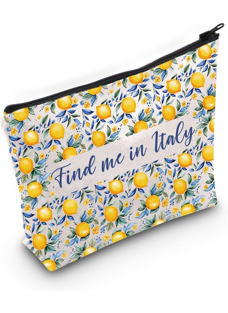 Gzrlyf Italian Lemon Makeup Bag Italy Lemon Themed Gift Amalfi Coast Gift Positano Lemon Bag Souvenir Gift Bag Find me in Italy (Find me in Italy)