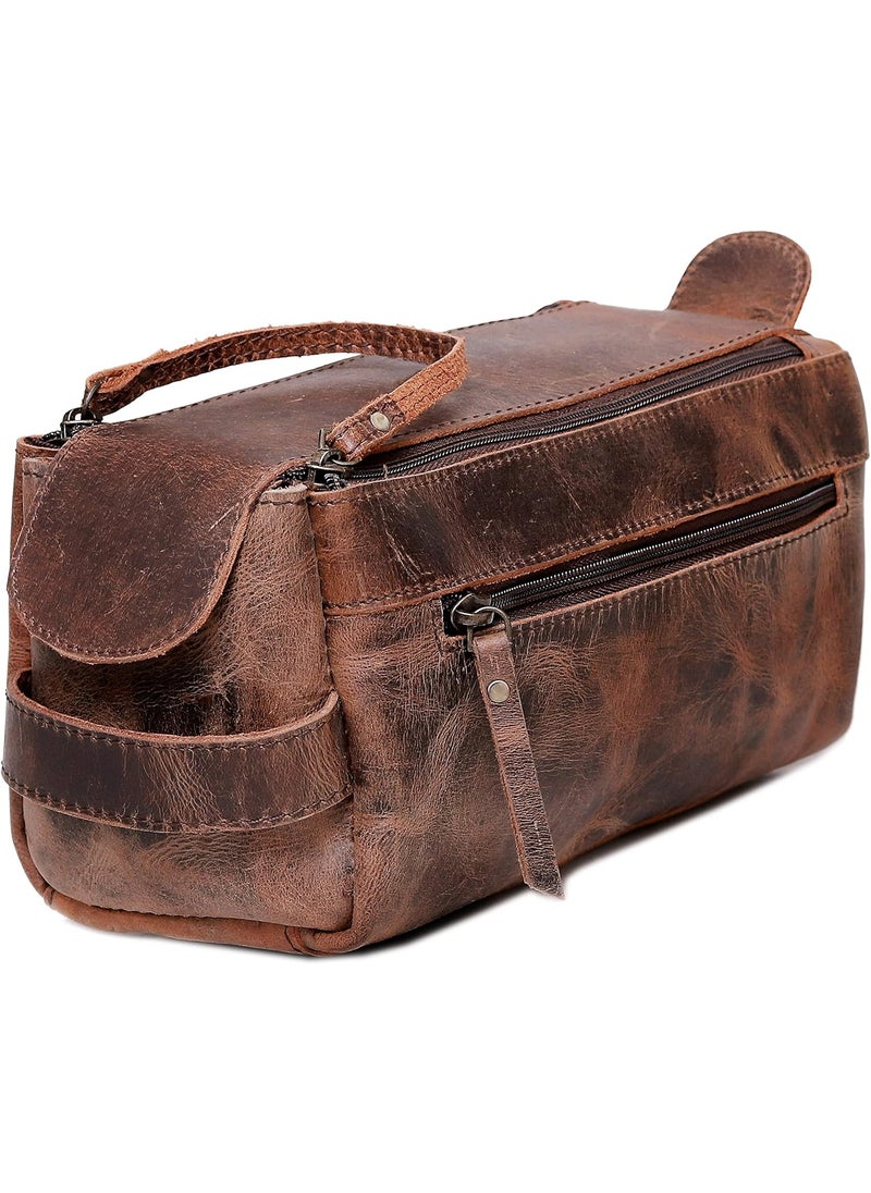 cuero Genuine Buffalo Leather Unisex Toiletry Bag Travel Leather Dopp Kit Made With High Class Buffalo Leather