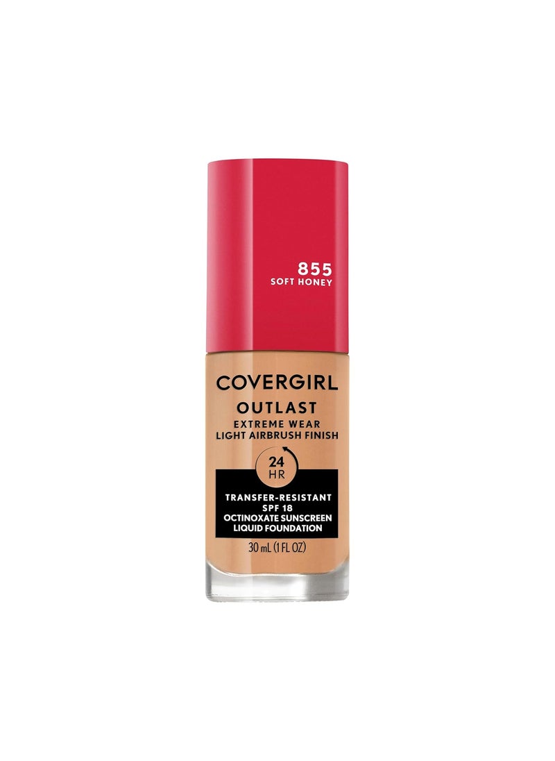 Covergirl Outlast Extreme Wear 3-in-1 Full Coverage Liquid Foundation, SPF 18 Sunscreen, Soft Honey, 1 Fl. Oz.