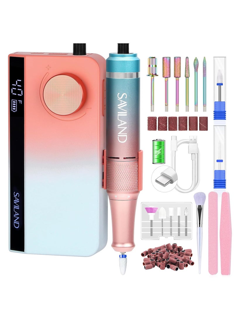 SAVILAND Electric Nail Drill Professional: 40000RPM Upgrad Nail Drill Kit 2024 Beautiful Gradient Sunset Color Scheme Nail Drill Machine Portable Nail File & Buffers Salon Use Manicure Pedicure