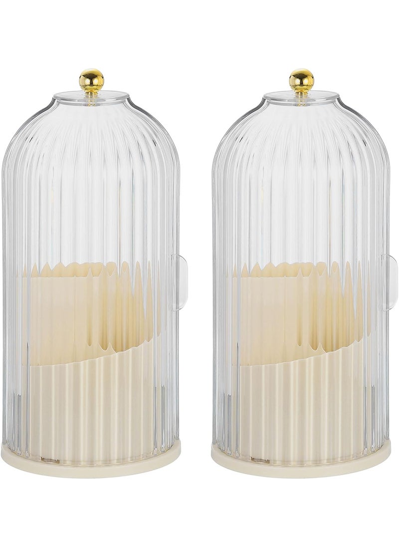 uxcell Makeup Brush Holder with Clear Lid, 2 Pcs 360 Rotating Makeup Brushes Organizer, Dustproof Cosmetic Storage Case for Vanity Desktop Bathroom, Cream