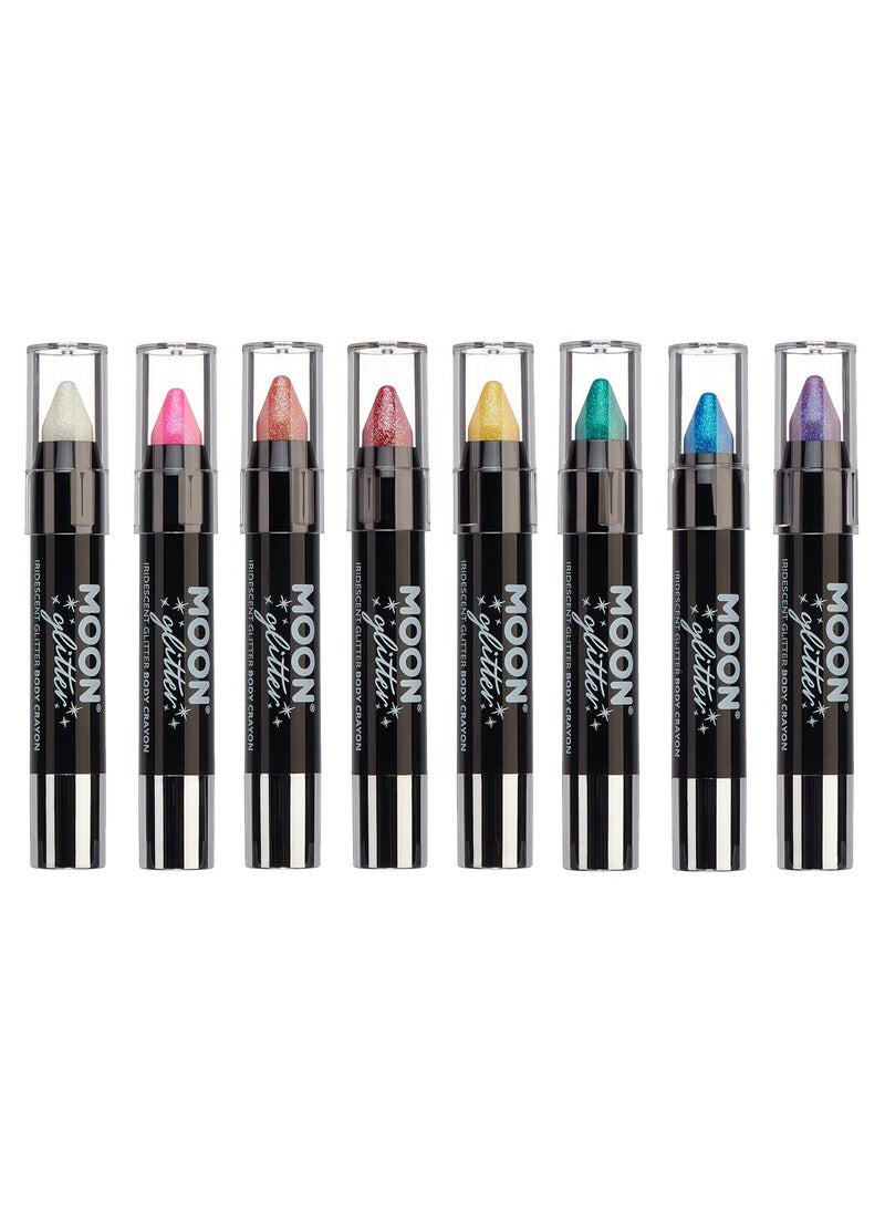 Iridescent Glitter Paint Stick/Body Crayon makeup for the Face & Body by Moon Glitter - 0.12oz - Set of 8