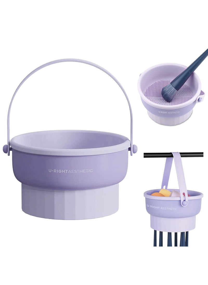 Makeup Brush Cleaner Mat 3 in 1 Silicone Makeup Brush Cleaning Bowl with Drying Holder Brush Cleaning Scrubber Tool Cosmetic Brush Cleaner with Holder for Storage Stand
