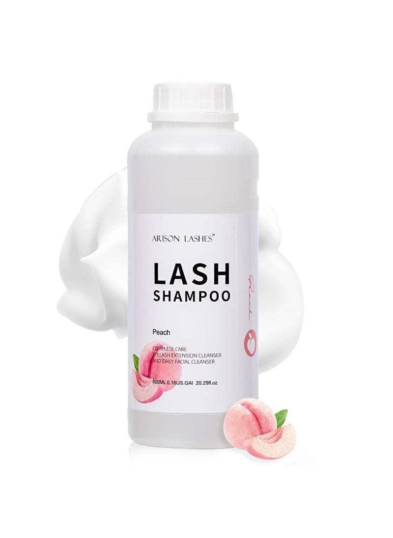 Arison Eyelash Eyelash Extension Shampoo 600ml/ Eyelid Foaming Cleanser/Wash for Extensions and Natural Lashes/Paraben & Sulfate Free Safe Makeup & / Professional & Self Use (Peach)