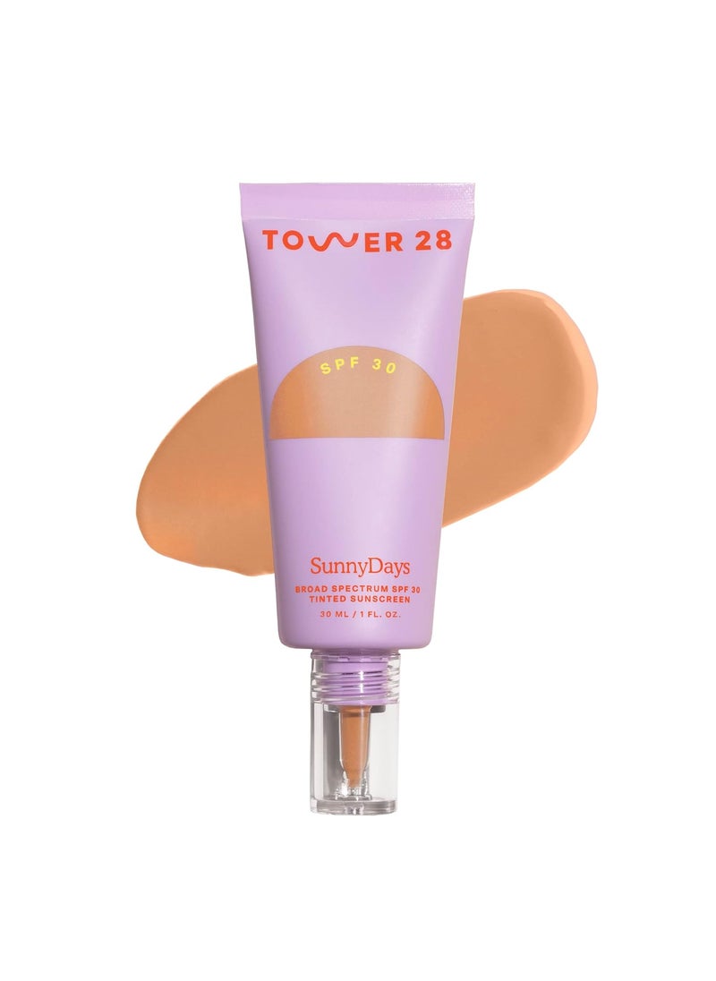 Tower 28 Beauty SunnyDays SPF 30 Tinted Mineral Sunscreen For Sensitive Skin - 2-in-1 Facial Broad Spectrum UVA/UVB Protection + Foundation - Shade 25 OCEAN PARK - Medium with Warm Undertones, 1 Fl Oz