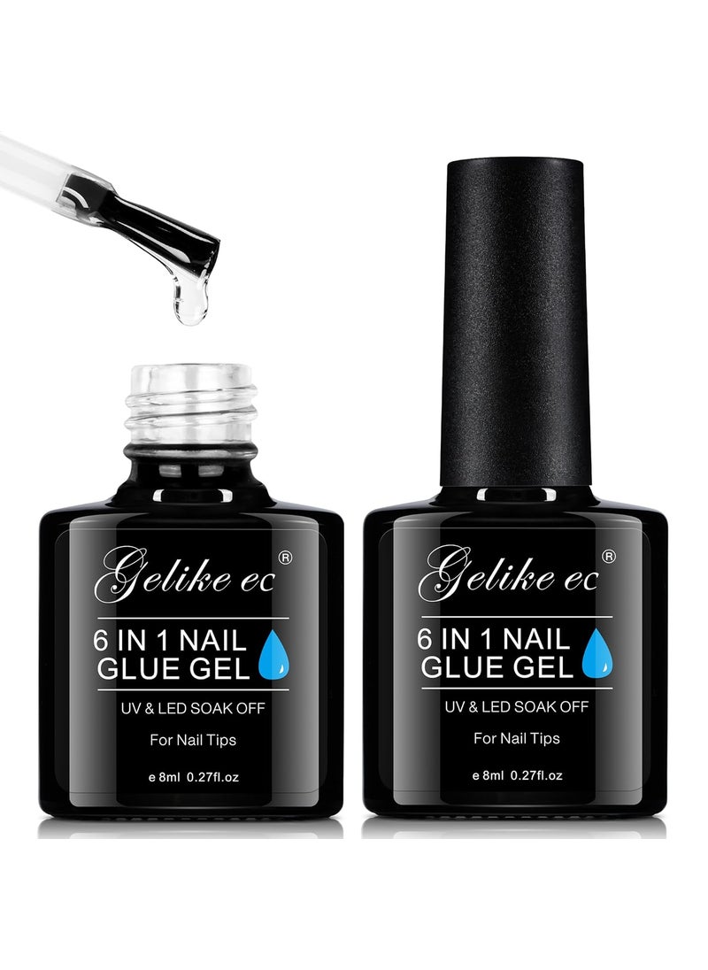 Nail Tips Gel Nail Glue: Geliek EC 2PCS 6 in 1 Adhesive Gel Nail Polish for Salon - Strong Nail Glue for Press On Nails Nails Acrylic Tips - Valentine's Day Girl Gift for Home DIY