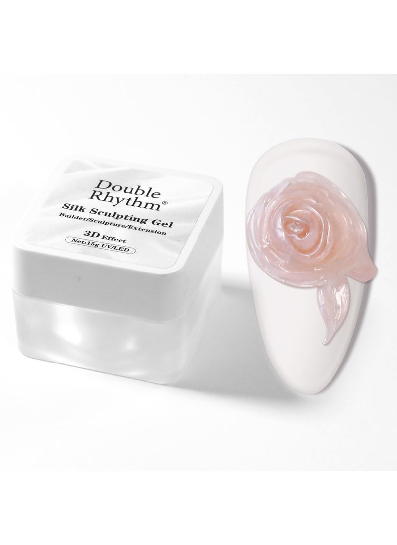 Double Rhythm 3D Nail Gel Pearl Solid Sculpting Gel for Nail Art Non-Sticky Hard Gel for Building Carving Molding Nail Extension Soak Off UV/LED Nail Art Salon Home DIY 0.5 Oz (Nude-Silk 02)