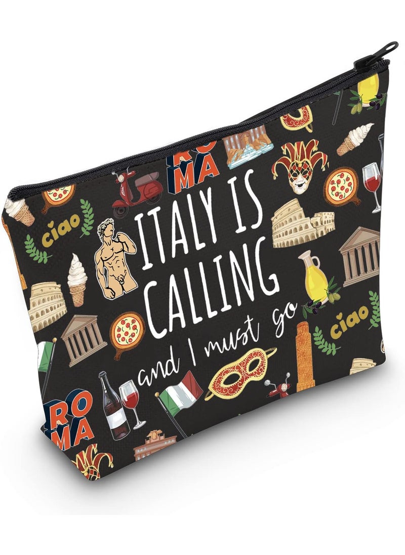POFULL Italy Map iconic traditional Souvenir Gift ITALY Is Calling and I Must Go Traveller Zipper Pouch Makeup Bag (ITALY Is Calling Cosmetic Bag)