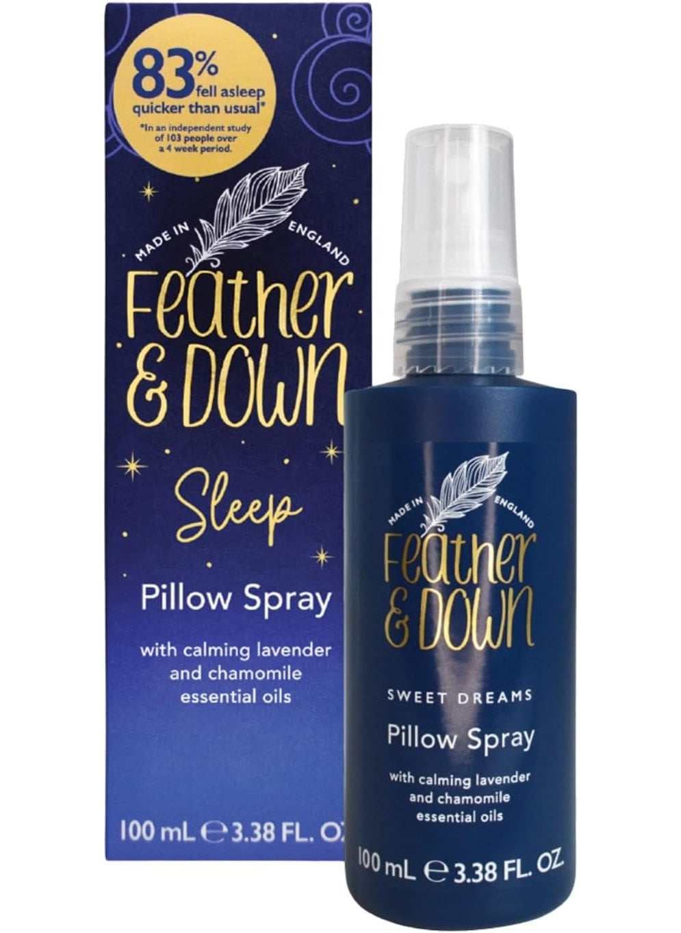 Feather & Down 100ml Sweet Dream Pillow Spray, With Calming Lavender & Chamomile Essential Oils, Encouraging Calm, Tranquility & a Restful Night's Sleep, Vegan & Cruelty Free
