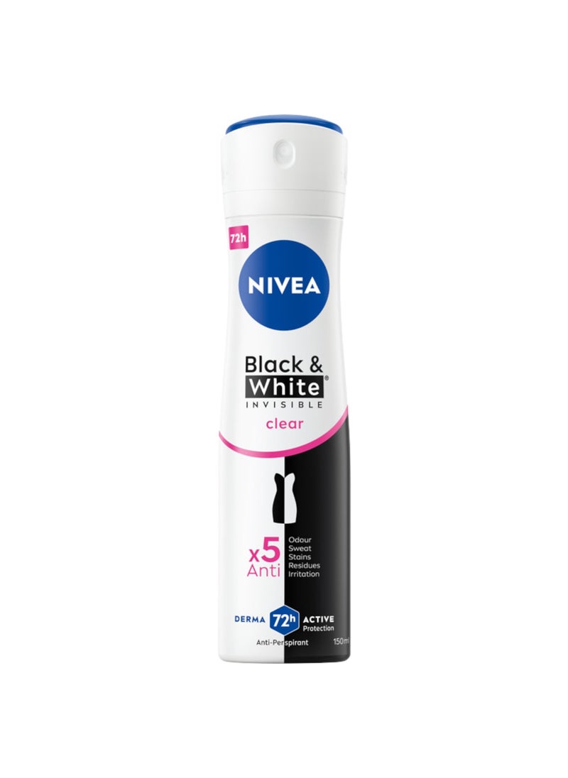 Nivea Womens Deodorant Clear Spray Invisible For Black & White 150 Ml