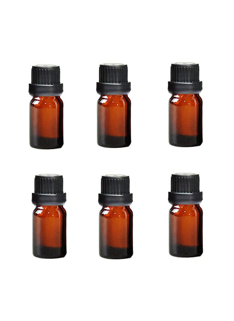6Pcs Refillable Empty Amber Glass Essential Oil Bottle Vials Attar Jars Bottles with Orifice Reducer and Black Screw Cap DIY Makeup Supplies Tool Accessories Perfume Aromatherapy size 5ml/0.17oz