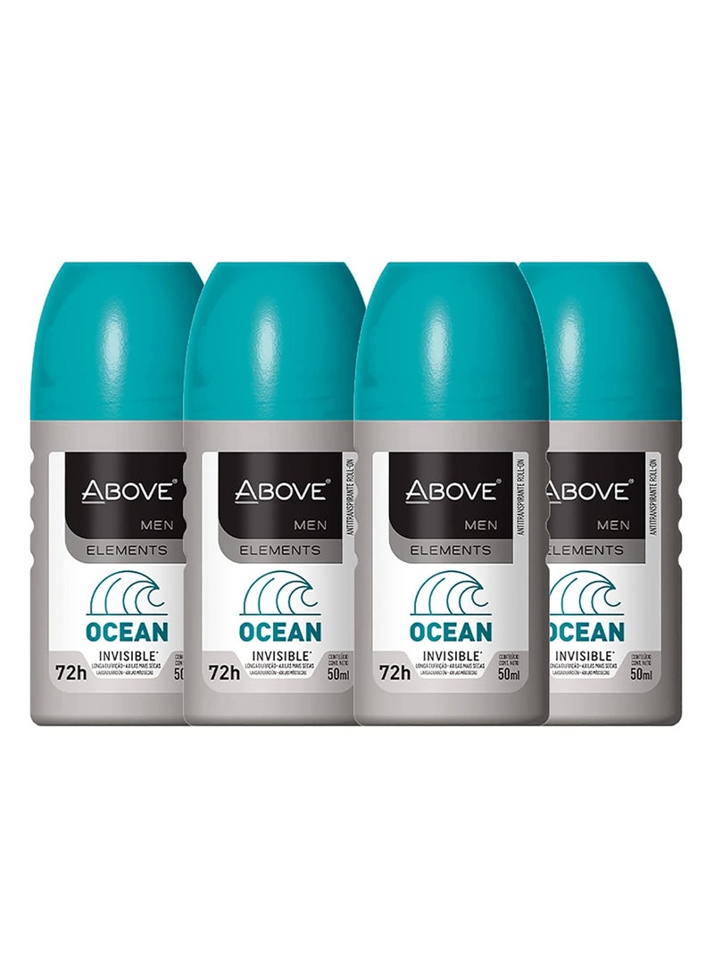 ABOVE Roll-On Elements Set, Ocean, 4 Pcs - Ball Deodorant for Men - 72-Hour Protection - Sensual Fragrance - Dry Touch - No Stains - Antiperspirant