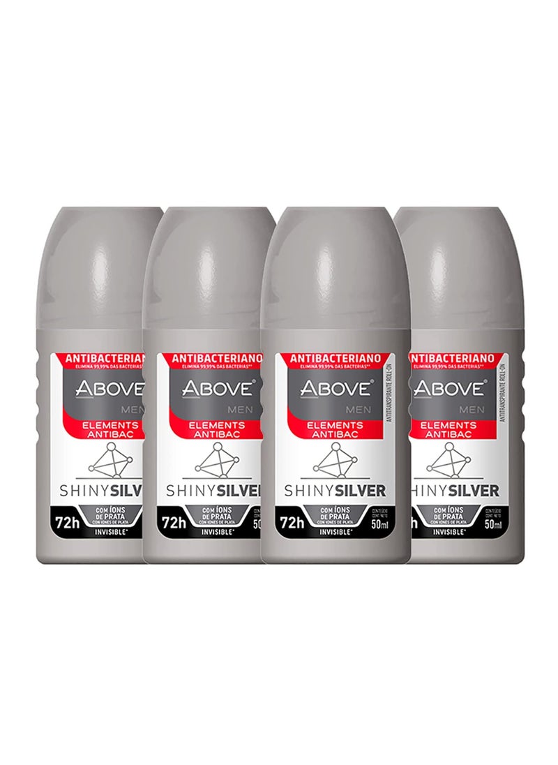 ABOVE Roll-On Elements Set, Shiny Silver, 4 Pcs - Ball Deodorant for Men - 72-Hour Protection - Sensual Fragrance - Dry Touch - No Stains