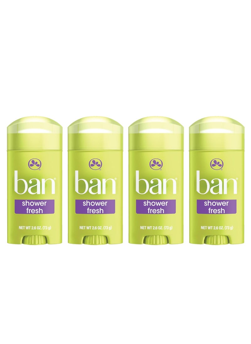 Ban Invisible Solid Antiperspirant Deodorant for Women and Men, 24-Hour Underarm Odor & Sweat Protection, Shower Fresh, 2.6 Oz, Pack of 4