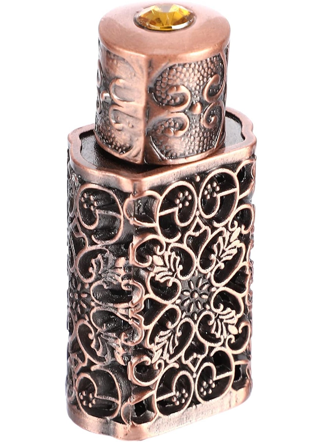 OSALADI Hollow Metal Essential Oil Dropper Bottle Portable Empty Refillable Perfume Bottle Elegant Rhinestone Glass Perfume Vial Scent Bottles for Home Travel Indoor Deocr (Bronze 3ML/ 0. 1OZ)