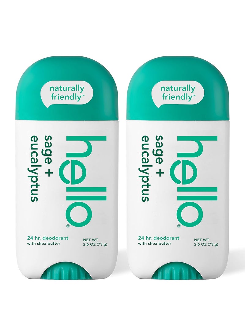 hello White Sage + Eucalyptus Deodorant With Shea Butter for Women + Men, Aluminum Free, Baking Soda Free, Parabens Free, 24 Hour Odor Protection, 2.6 Ounce, 2 Pack