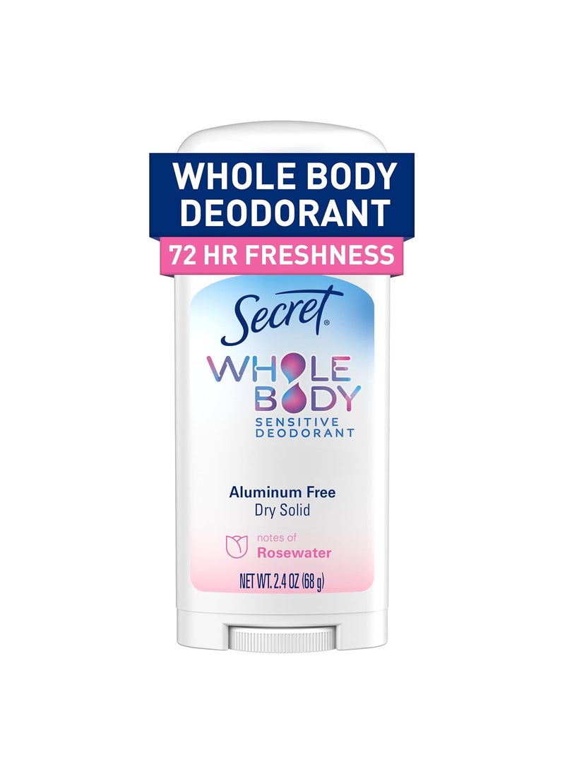 Secret Whole Body Deodorant Dry Feel Stick + Absorbs Sweat for Women, Rosewater Scent, Aluminum Free Deodorant Stick, 72 HR Odor Protection, 2.4 oz