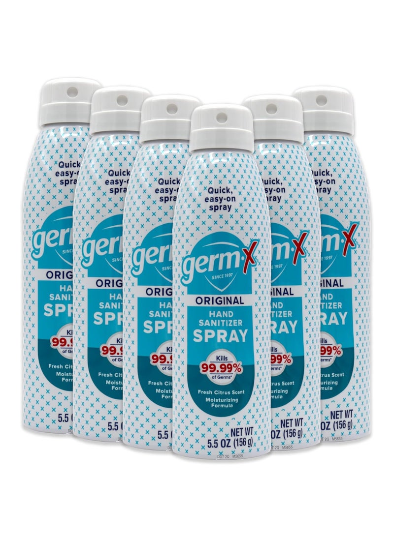 Germ-X Hand Sanitizer Spray, Non-Drying & Moisturizing with Vitamin E, Instant and No Rinse Formula, Fresh Citrus Scent, Paraben Free, 5.5 Oz (Pack of 6)