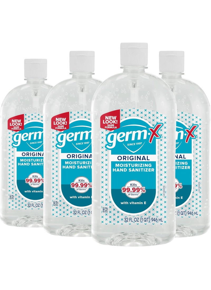 Germ-X Original Hand Sanitizer, Non-Drying Moisturizing Gel with Vitamin E, Instant and No Rinse Formula, Large Family-Size Flip Top Bottle, 32 Fl Oz (Pack of 4)