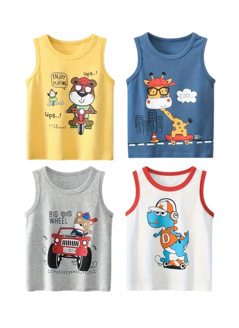 4 Pieces Boys Tank Top Set Babby And Toddler Tank Top Sleeveless Crewneck T Shirts For Kids Undershirts