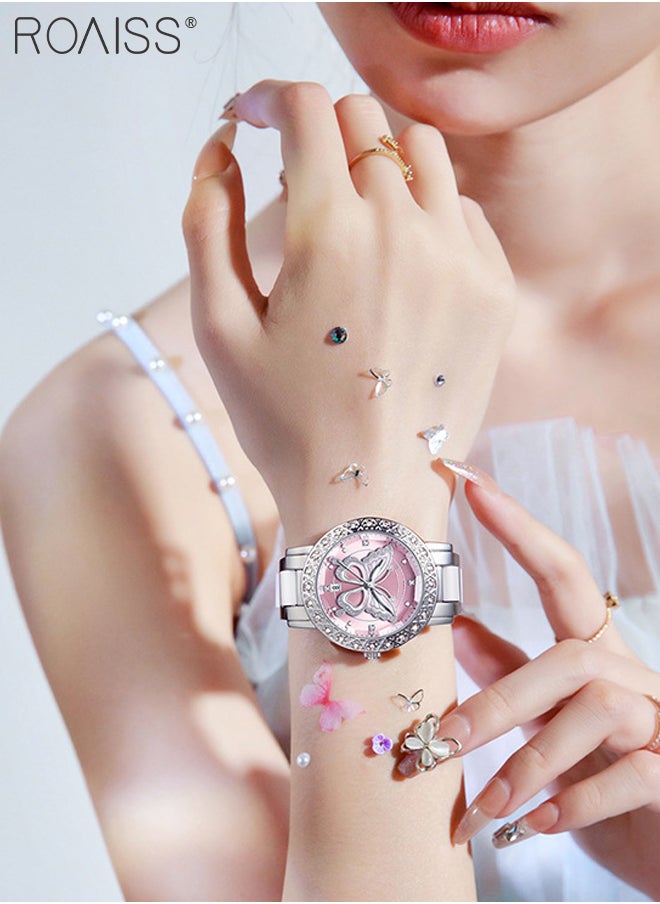 Women's Light Luxury Watch, Analog Display Round Dial with Butterfly Decoration, Waterproof Fashion Wristwatch with Calendar Window as Gift for Ladies