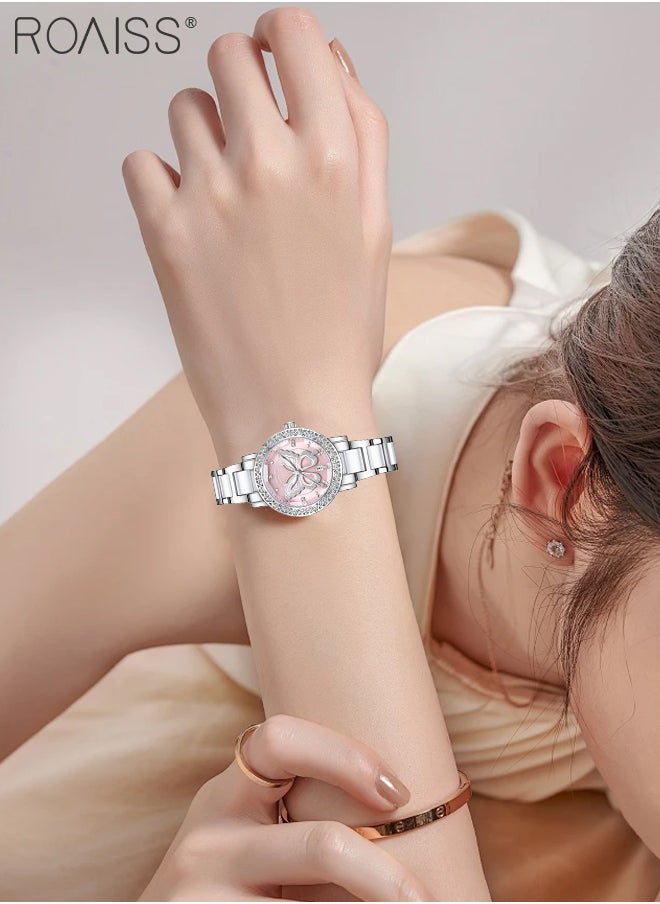 Women's Light Luxury Watch, Analog Display Round Dial with Butterfly Decoration, Waterproof Fashion Wristwatch with Calendar Window as Gift for Ladies