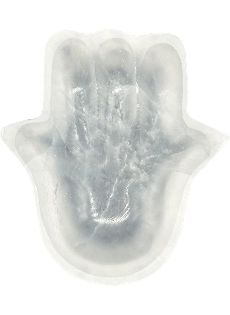 BFA ROCk selenite hamsa bowl - selenite bowl for crystals charging stone, dish sculpture charged healing energy bowls, stones cleansing crystal health of rock gemstone plate spiritual decoration