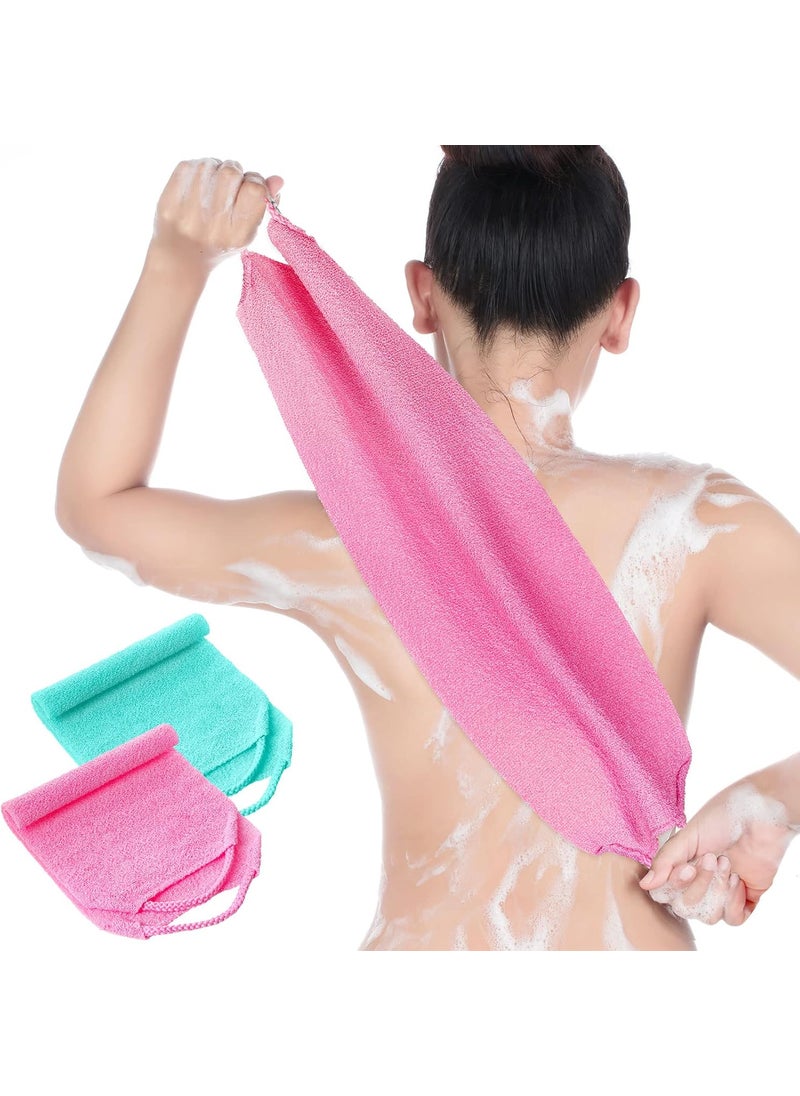 Back Scrubber for Shower Exfoliating Washcloth Back Cloth Body Extended Length Scrubber Towel Nylon Exfoliating Stretchable Pull Strap Wash Cloth for Bath Body Scrub Washcloth 2 Pack (Pink,Mint)