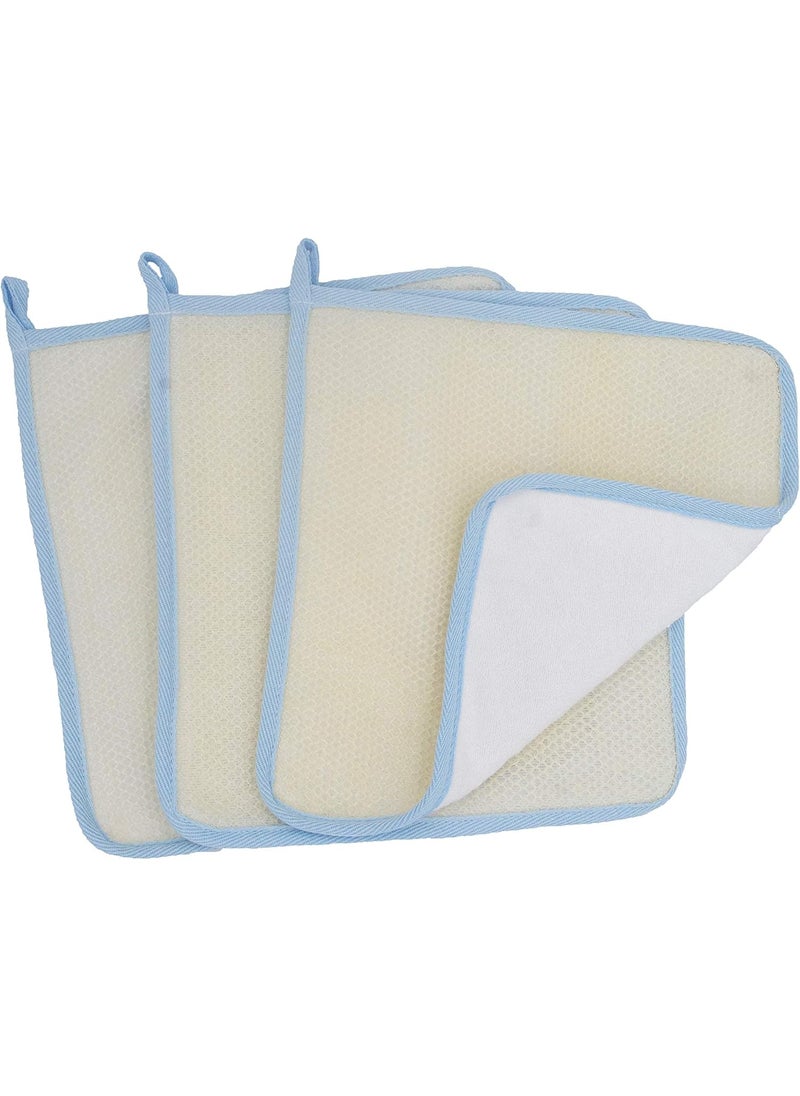 (3 Pack) Dual-Sided Exfoliating Skin Towel Cotton Terry Body Cloth Scrubber Premium Sturdy Loofah Towel Soft and Buffing Wash Cloth White for Either Oil or Dry Skin