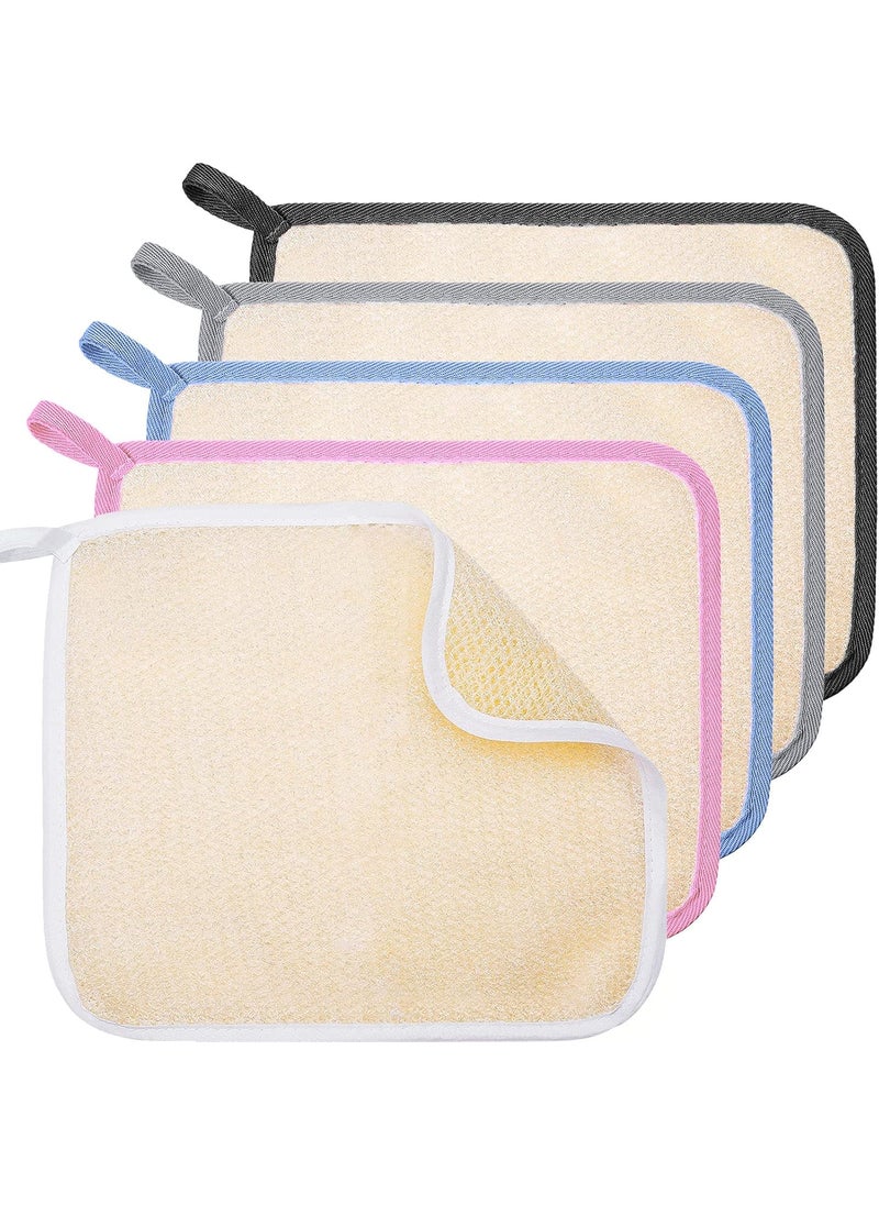 Tatuo 5 Pcs Exfoliating Face and Body Wash Cloths Towel Weave Bath Cloth Exfoliating Scrub Cloth Massage Bath Cloth for Women and Men, 10.63 x 9.05 Inch (White, Pink, Blue, Gray, Black Edge)
