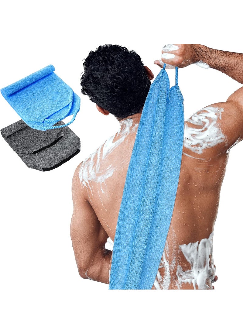 Back Scrubber for Shower Exfoliating Washcloth Back Cloth Body Extended Length Scrubber Towel Nylon Exfoliating Stretchable Pull Strap Wash Cloth for Bath Body Scrub Washcloth 2 Pack (Gray,Blue)