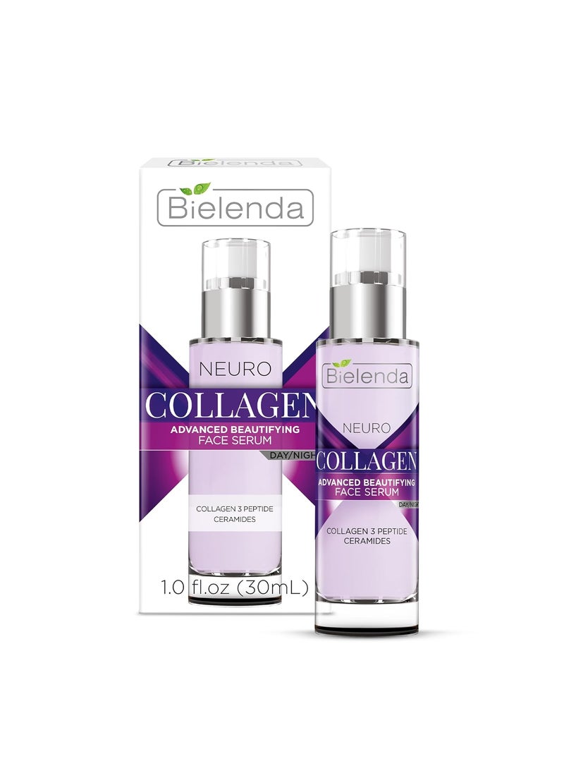 Bielenda Neuro Collagen 3 Peptide Ceramides. Advanced Beautifying Face Serum: Day/Night 1fl oz.