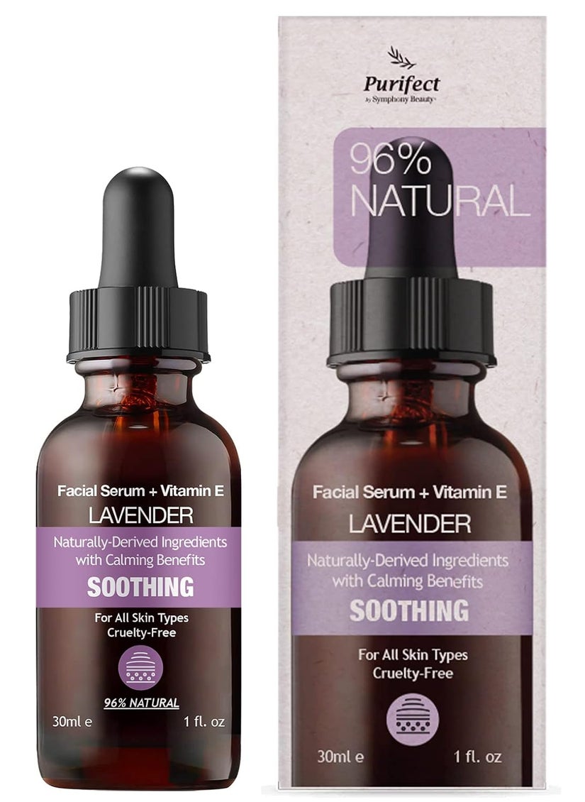 96% NATURAL LAVENDER Facial Serum for Day and Night Moisturizer Soothe Balance Skin with Vitamin E Squalene 30ml 1fl oz - Non Greasy and Fast Absorbing Formurla PURIFECT MADE IN USA