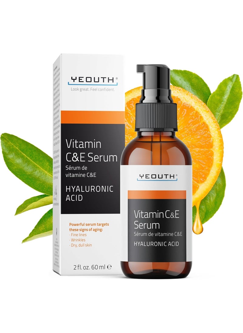 YEOUTH Vitamin C Face Serum with Vitamin E and Hyaluronic Acid, Hydrating Vitamin C Serum for Face, Targets the Appearance of Dull Spots 2oz