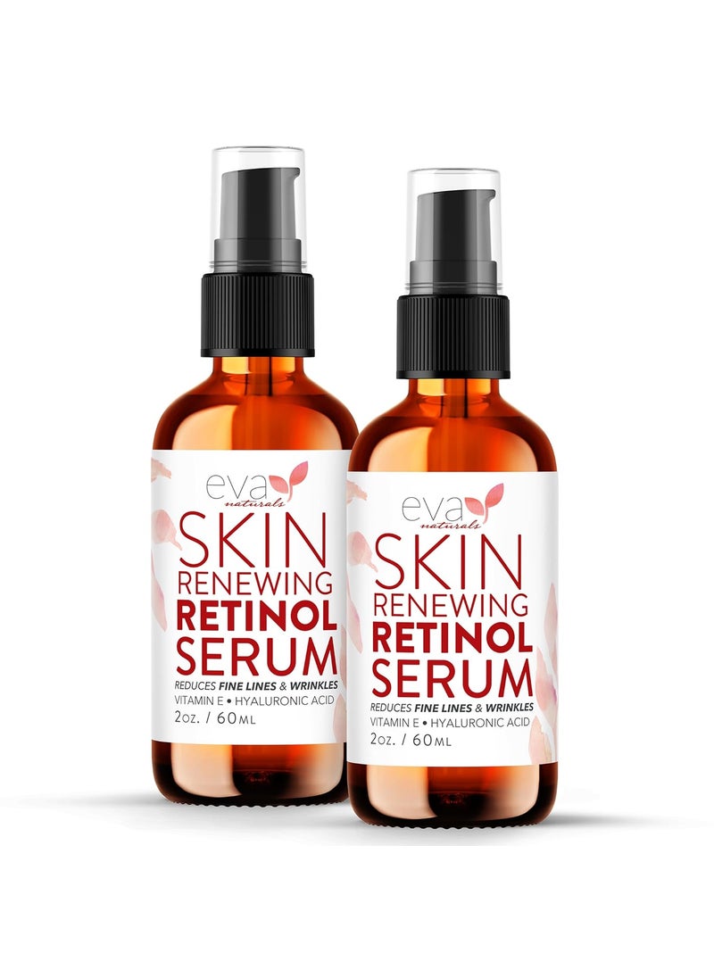Retinol Serum by Eva Naturals - 2.5% Retinol Serum for Face with Hyaluronic Acid, Vitamin E & Organic Aloe - Retinol Face Serum that Reduce Wrinkles, Fine Lines & Dark Spots - Anti Aging Serum, 2 Pack