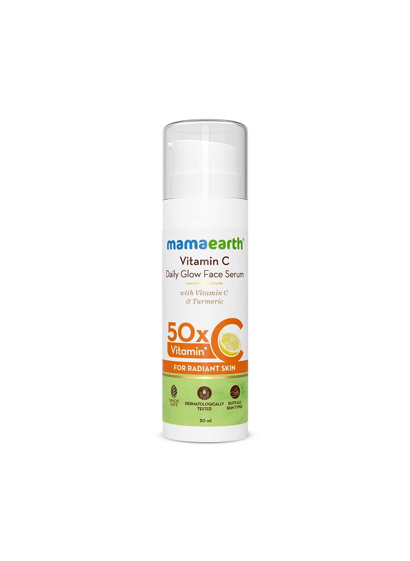 Mamaearth Vitamin C Daily Glow Face Serum | Youthful Radiant Skin with Turmeric | Unisex, Lightweight Hydration for All Skin Types | 1.01 Fl Oz (30ml)