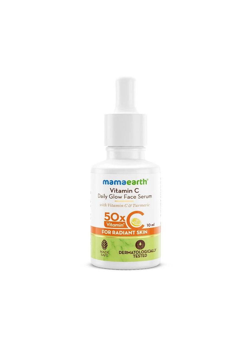 Mamaearth Vitamin C Daily Glow Face Serum | Youthful Radiant Skin with Turmeric | Unisex, Lightweight Hydration for All Skin Types | 0.34 Fl Oz (10ml)