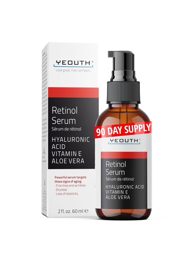 YEOUTH Retinol Serum for Face with Hyaluronic Acid & Vitamin E, Hydrating Retinol for Face, Night Serum Suitable for All Skin Types 2oz