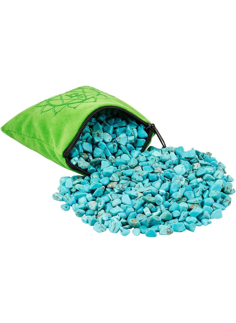 SUNYIK Green Howlite Turquoise Tumbled Chip Stone, Heart Chakra Crystal Pillow for Healing Reiki, Sphere Sculpture Figurine Point Display Stand