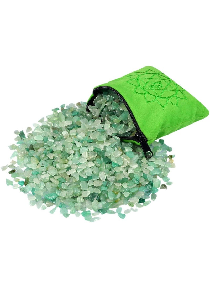 SUNYIK Natural Green Aventurine Tumbled Chip Stone, Heart Chakra Crystal Pillow for Healing Reiki, Sphere Sculpture Figurine Point Display Stand