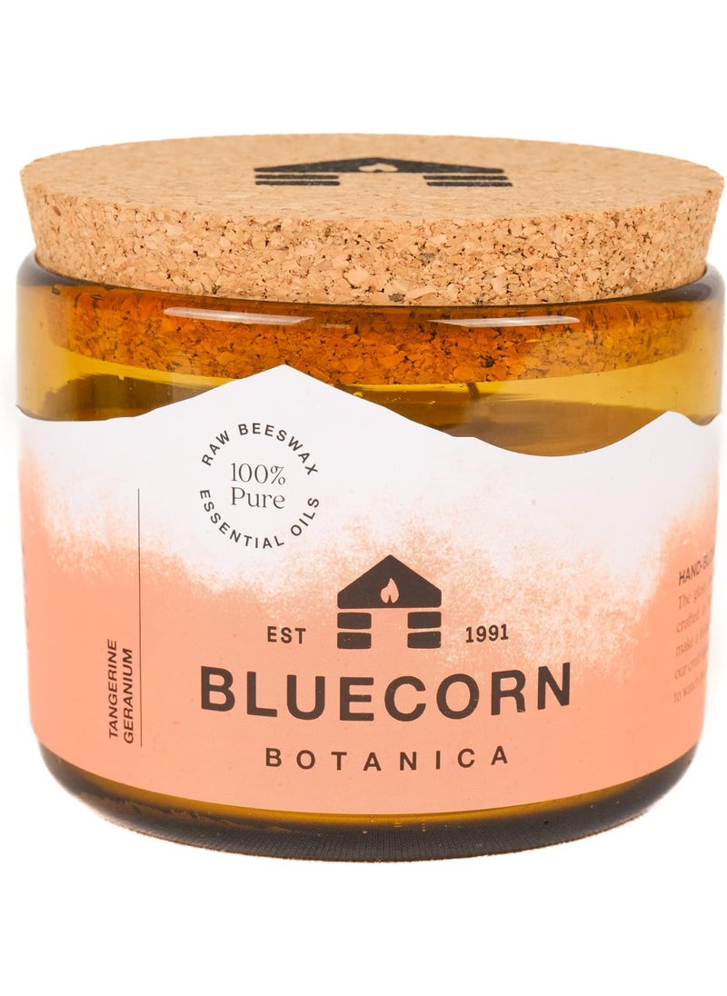 Tangerine & Geranium Essential Oil & Pure Beeswax Candle in Blown Glass Vessel. Bluecorn Beeswax Botanica. Non-Toxic Scented Candle in 100% Recycled Glass. Large 3-Wick Candle - 22 oz.